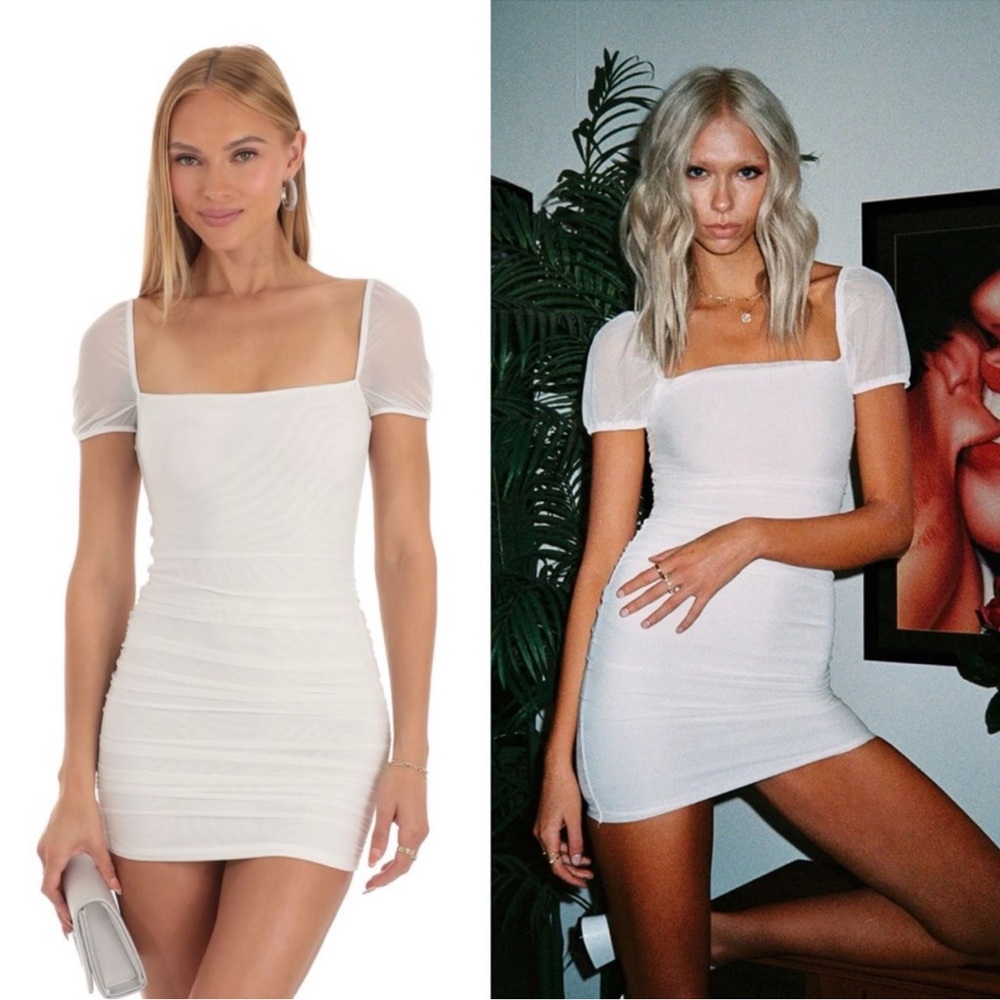 Princess Polly Charvi White Square Neck Puff Sleeve
Ruched Mesh Overlay Dress - Picture 12 of 12